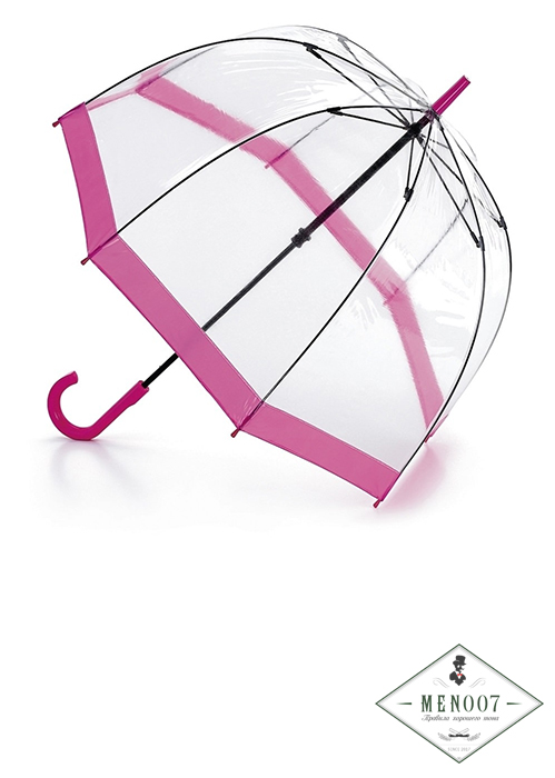 Прозрачный женский зонт-трость с полосой розового цвета, механика, Birdcage, Fulton L041-022