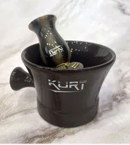 Чаша керамическая для бритья с ручкой коричневая, KURT K_40021