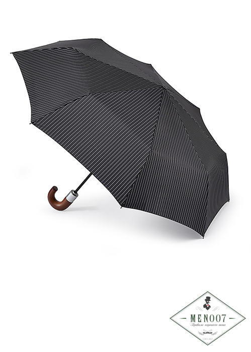 Стильный мужской зонт, черный в тонкую светлую полоску, автомат, Chelsea, Fulton G818-2162