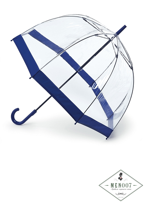 Прозрачный женский зонт-трость с полосой синего цвета, механика, Birdcage, Fulton L041-033