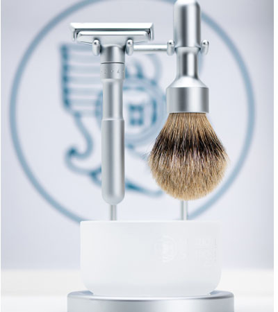 Набор бритвенный MERKUR FUTUR, 4 предмета: станок Т- образный, помазок, подставка, чаша, матовое хромированное покрытие