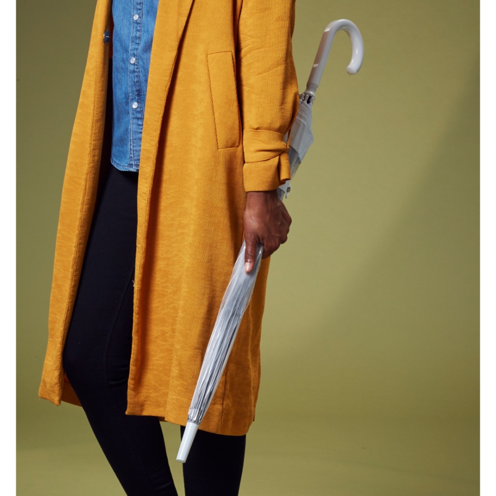 Прозрачный женский зонт-трость с полосой белого цвета, механика, Birdcage, Fulton L041-02