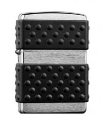 Зажигалка ZIPPO, с покрытием Brushed Chrome, латунь/сталь, серебристая с чёрной резиновой накладкой, матовая, 36x12x56 мм