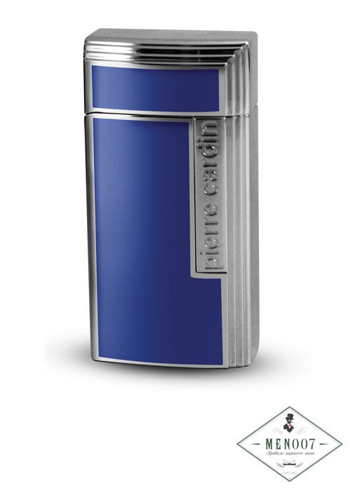 Зажигалка Pierre Cardin газ. для сигар,с гильотиной,сплав цинка,хром с гравировировкой + синий лак,1,6х3,5х7,0см