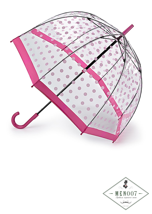 Прозрачный зонт-трость «Розовый горошек», механика, Birdcage, Fulton L042-3388