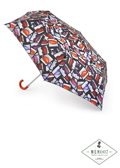Легкий изящный зонт «Губы», механика, Lulu Guinness, Superslim, Fulton L718-3078