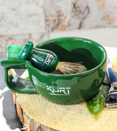 Чаша керамическая для бритья с ручкой зелёного цвета, KURT K_40041
