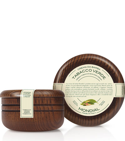 Крем для бритья Mondial "TABACCO VERDE" с ароматом зелёного табака, деревянная чаша, 140 мл