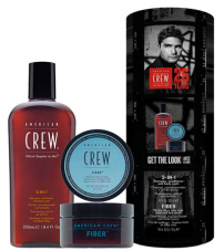 Подарочный набор в тубусе для волос American Crew Get The Look Fiber & 3 in 1 -250мл