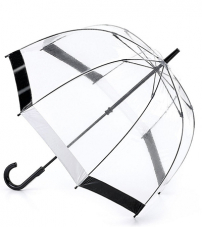 Прозрачный женский зонт-трость с черно-белой полосой «Черный Белый», механика, Birdcage, Fulton L041- 090