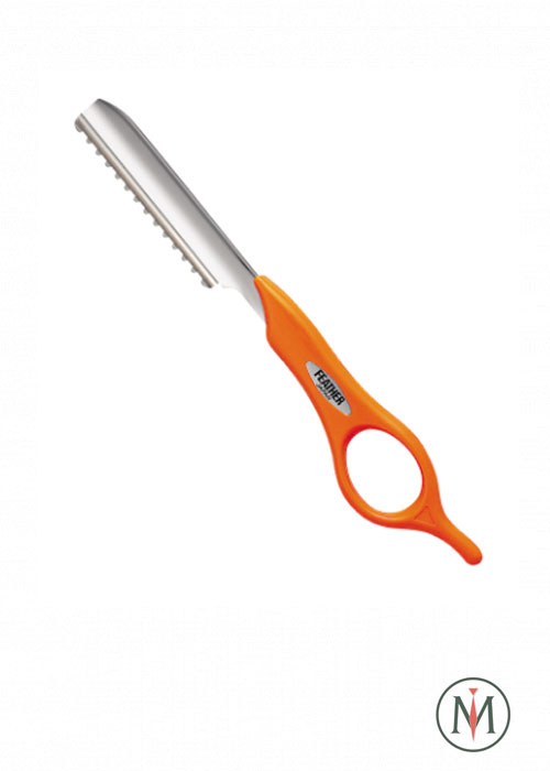 Короткая филировочная бритва для стрижки волос Feather Styling Razor SRS-R оранжевого цвета
