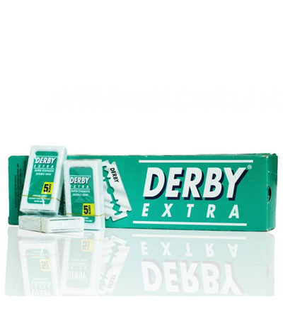 Блок сменных лезвий для безопасной бритвы "DERBY" Extra Зеленая пачка 20 пачек * 5 лезвий "колбаска"