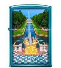 Зажигалка ZIPPO Петергофский фонтан, с покрытием Sapphire™, латунь/сталь, синяя, глянцевая, 36x12x56 мм