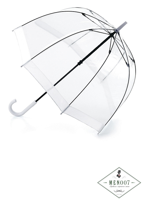 Прозрачный женский зонт-трость с полосой белого цвета, механика, Birdcage, Fulton L041-02