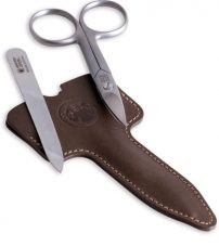 Маникюрный набор Dovo, 2пр. Инструменты: ножницы для ногтей, пилка металлическая. Футляр: натур.кожа (вол), цвет коричневый. Размер 6 x 1 x 11,2 см
