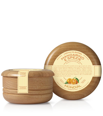 Крем для бритья Mondial "MANDARINO E SPEZIE" с ароматом мандарина и специй, деревянная чаша, 140 мл