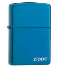 Зажигалка ZIPPO Classic с покрытием Sapphire™, латунь/сталь, синяя с фирменным логотипом, глянцевая, 36x12x56 мм