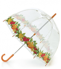 Прозрачный с цветными принтами женский зонт-трость «Фрукты», механика, Birdcage, Fulton L042-2314
