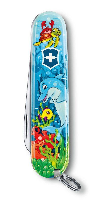 Набор для детей VICTORINOX "Дельфин": перочинный нож 84 мм, шнурок на шею, книга-раскраска