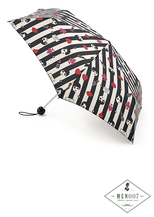 Легкий изящный зонт «Лица», механика, Lulu Guinness, Superslim, Fulton L718-2683