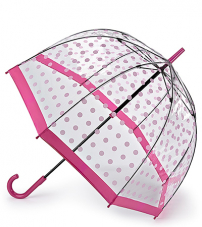 Прозрачный зонт-трость «Розовый горошек», механика, Birdcage, Fulton L042-3388
