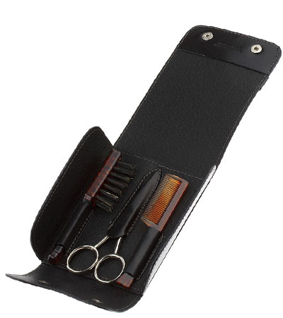 Дорожный набор для усов и бороды IL Ceppo в черном чехле: щетка, расческа, ножницы