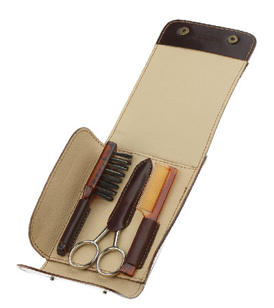 Дорожный набор для усов и бороды IL Ceppo в коричневом чехле: щетка, расческа, ножницы