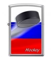 Зажигалка ZIPPO Российский хоккей, с покрытием Brushed Chrome, латунь/сталь, серебристая, матовая, 36x12x56 мм