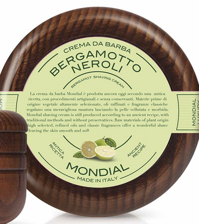 Крем для бритья Mondial "BERGAMOTTO NEROLI" с ароматом бергамота и нероли, деревянная чаша, 140 мл