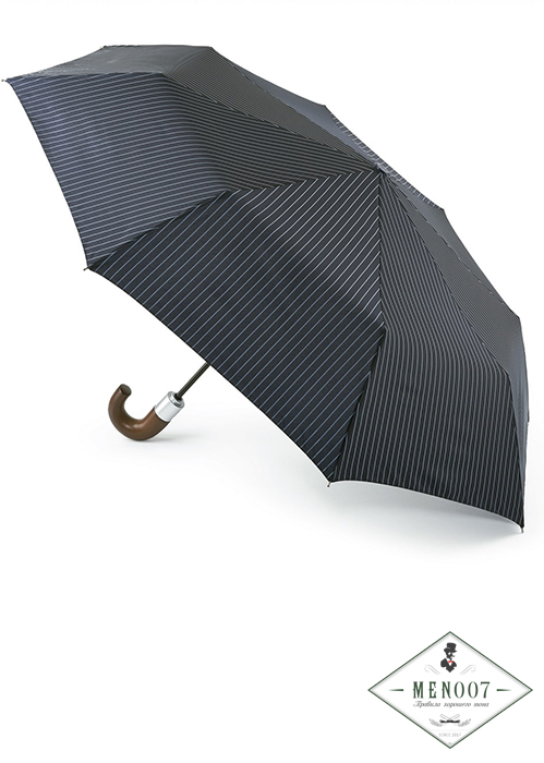 Элегантный мужской зонт, темно-синий в тонкую голубую полоску, автомат, Chelsea, Fulton G818-2639