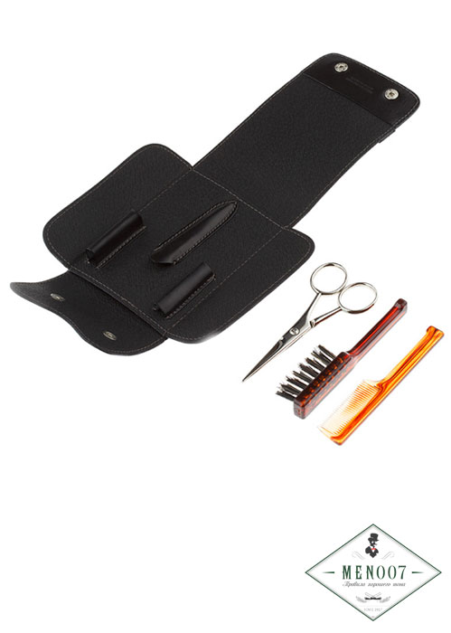 Дорожный набор для усов и бороды IL Ceppo в черном чехле: щетка, расческа, ножницы