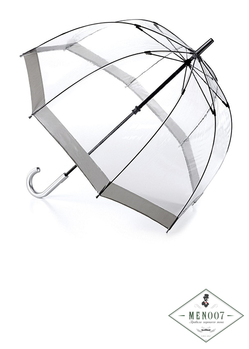 Прозрачный женский зонт-трость с полосой серебряного цвета, механика, Birdcage, Fulton L041-03