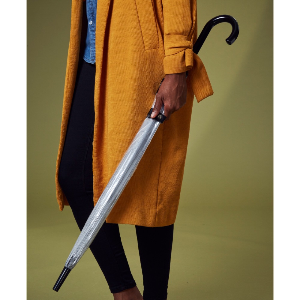 Прозрачный женский зонт-трость с полосой черного цвета, механика, Birdcage, Fulton L041-01