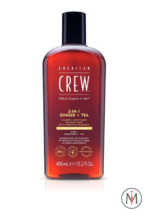 Шампунь, кондиционер и гель для душа American Crew 3-IN-1 GINGER + TEA -450мл. ( с бодрящим ароматом имбиря и чая.)